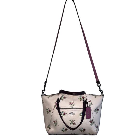 Prairie Satchel With Cross Stitch Floral Print Pebbled white leather with floral - Picture 6 of 12